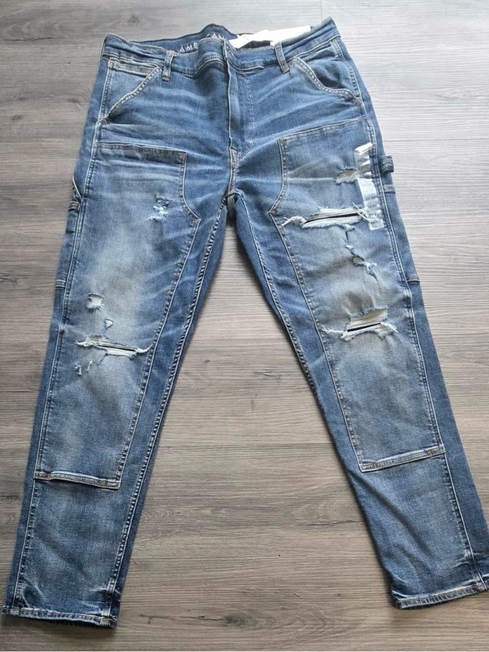 American Eagle Outfitters Distressed Medium Blue Slim-Straight Jeans